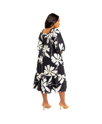 Пышнотелое женское платье от кутюр большого размера с цветочным принтом и пышными рукавами-стойками