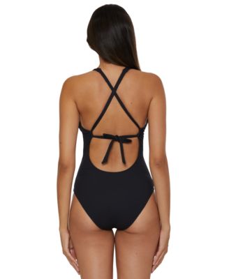 Women's Modern Edge Textured Plunging-Neck Swimsuit