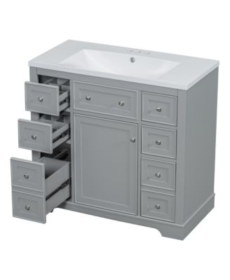 36" Bathroom Vanity with Sink Combo, One Cabinet and Six Drawers, Solid Wood and MDF Board, Grey