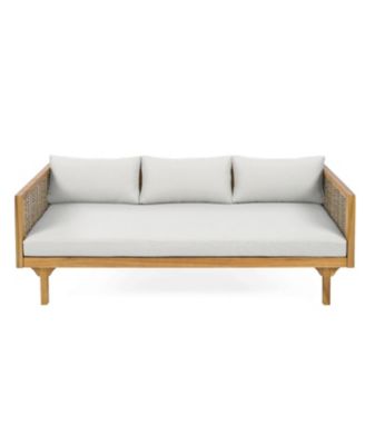 Streamdale Acacia Wood Daybed with Water-Resistant Cushions and Rattan Armrests