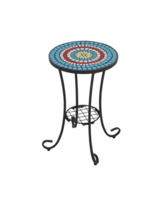 Streamdale Patio Side Table with Shelf,Blue+Black