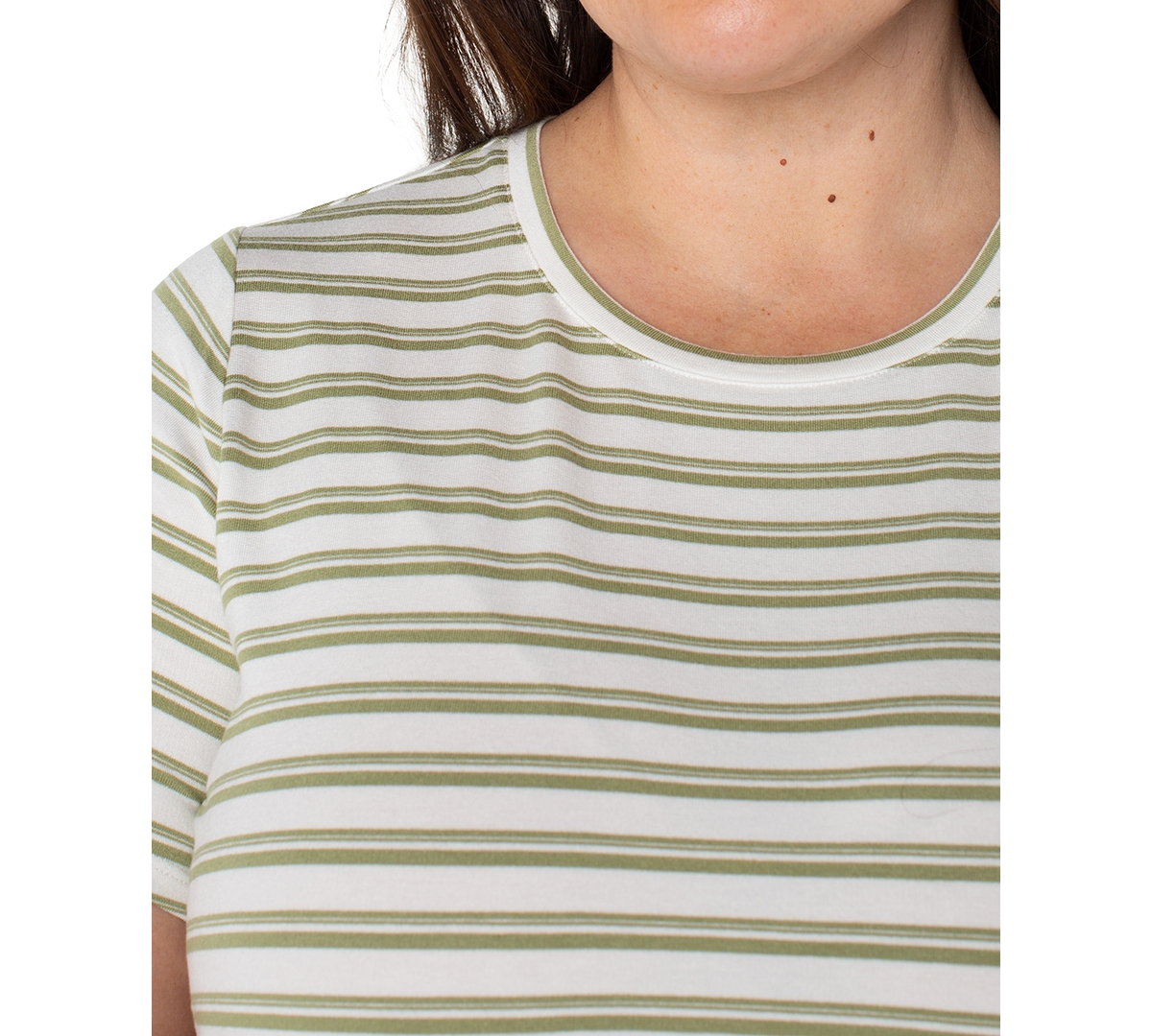 Liverpool Plus Size Striped Crewneck Classic T-shirt In Whipped Cream,lotus