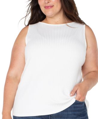 Liverpool Los Angeles - Plus Size Ribbed Boat-Neck Sleeveless Top