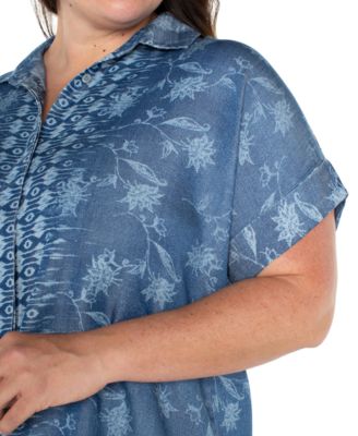 Liverpool Plus Size Printed High-Low Camp Shirt