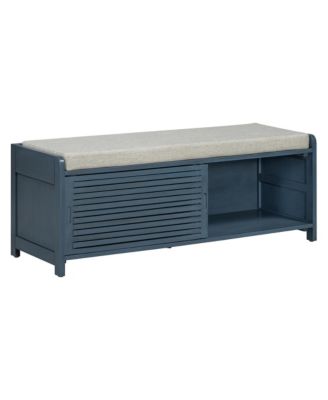 Streamdale Distressed Shutter Storage Bench with Acacia Veneer for Retro Charm for Living Room, Entryway (Navy)
