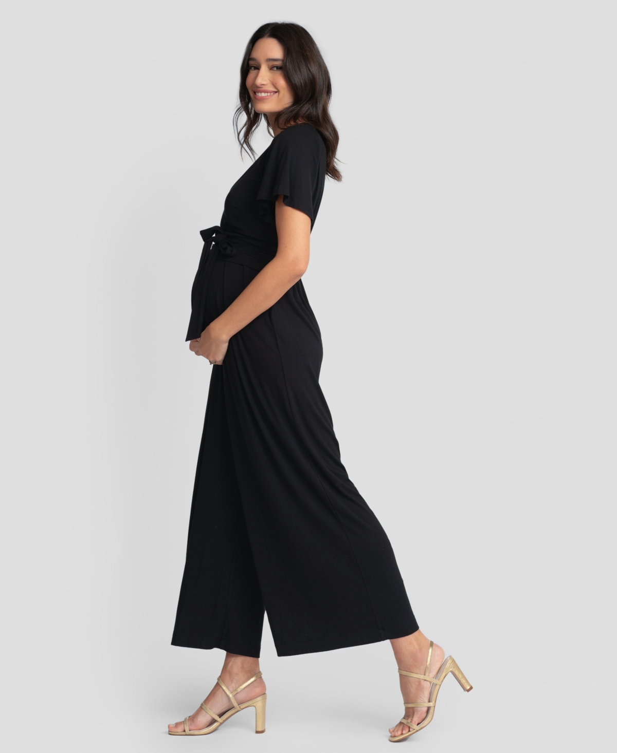 SERAPHINE WOMEN'S MATERNITY FLUTTER-SLEEVE WIDE-LEG JUMPSUIT 