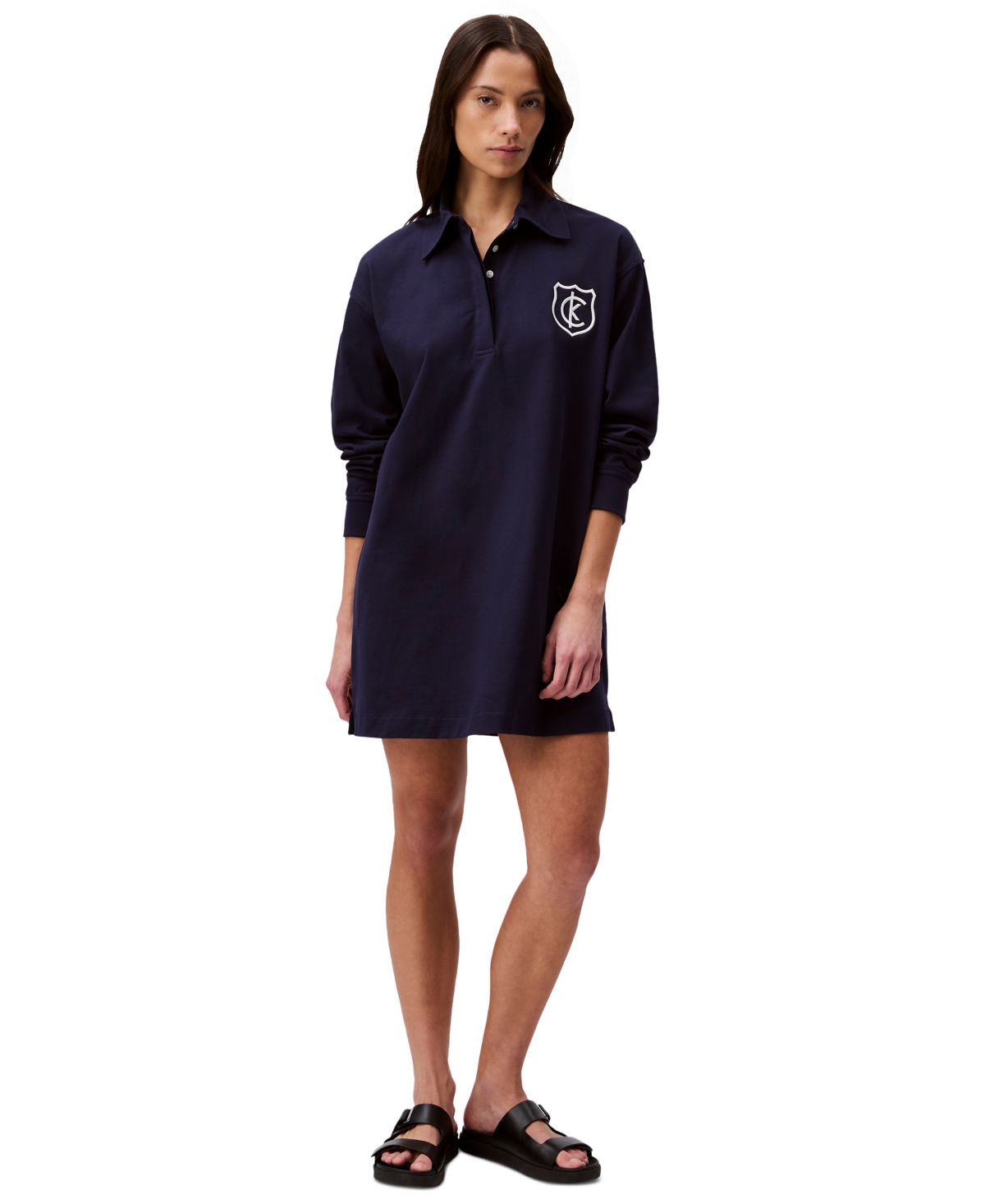 Women's Long-Sleeve Rugby Polo Dress - Baritone Blue