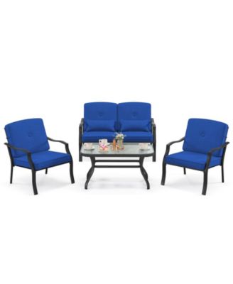 4 Pieces Outdoor Conversation Set with Seat Back Cushions and Waist Pillows