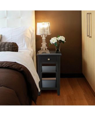 3 Tier Nightstand Bedside Table Sofa Side End Table w/Double Shelves Drawer