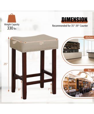 Set of 4 Bar Stools Counter Height Saddle Kitchen Chairs w/ Wooden Legs