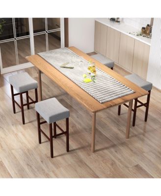 Set of 4 Bar Stools Bar Height Saddle Kitchen Chairs w/ Wooden Legs