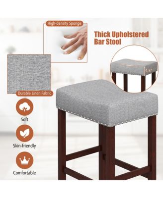 Set of 4 Bar Stools Counter Height Saddle Kitchen Chairs w/ Wooden Legs