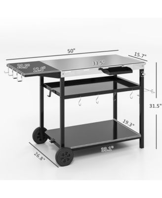 Outdoor Bar Cart Grill Table with Wheels, Prep Table with Storage