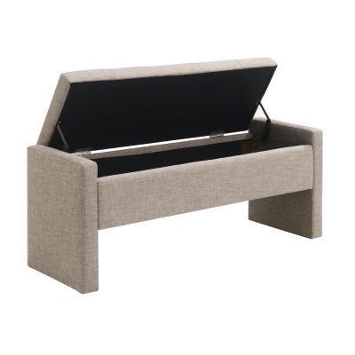 Upholstered Bed End Bench with Storage, Linen Grey-Brown
