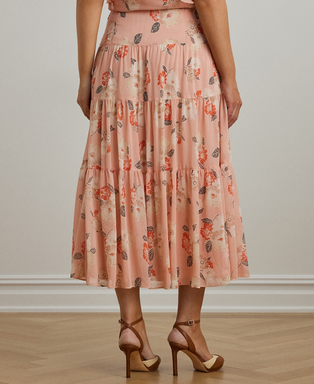 RALPH LAUREN PLUS SIZE FLORAL CRINKLE GEORGETTE TIERED SKIRT 