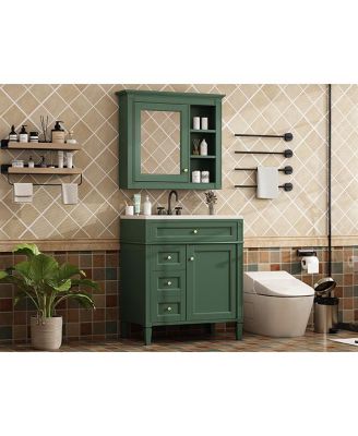 Modern Freestanding 30" Bathroom Vanity with Sink & Mirror Cabinet