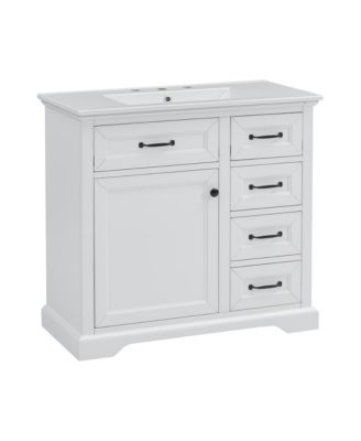 Streamdale 36" Bathroom Vanity with Sink, Ceramic Sink, 2 Tip-out Drawers, Soft Close Door Hinges, White