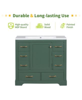 36" Bathroom Vanity with Sink Combo, Six Drawers, Multi-Functional Drawer Divider, Adjustable Shelf