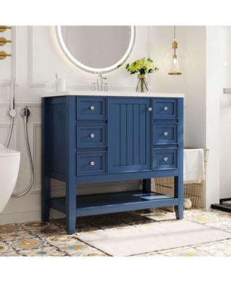 Streamdale 36" Bathroom Vanity with Sink Combo, One Cabinet and Three Drawers, Solid Wood and MDF Board, Blue