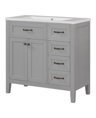 36" Bathroom Vanity with Sink Combo, Bathroom Cabinet with Drawers, Solid Frame and MDF Board, Grey