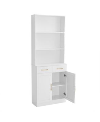 Bathroom Storage Cabinet, Cabinet with Two Doors and Drawers, Adjustable Shelf, Three-layer Open Shelf, MDF Board, White