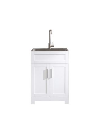 24in White Paint Free Laundry Tub Cabinet w/ Stainless Steel Combo