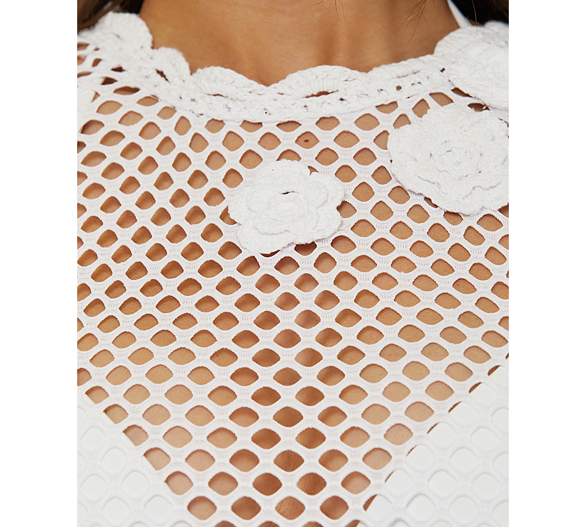 Shop Becca Women's Castaway Island Fishnet Flower-applique Cover-up Dress In White