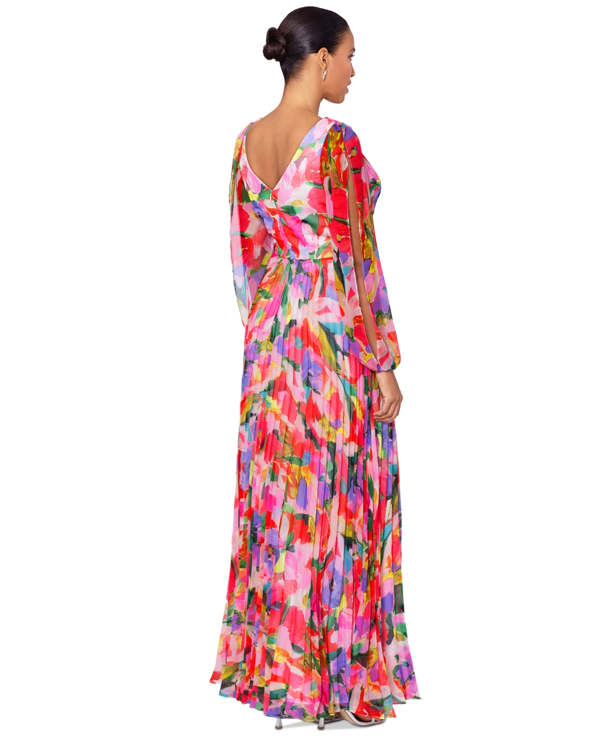 Shop Betsy & Adam Petite Printed Pleated Chiffon Dress In Multi
