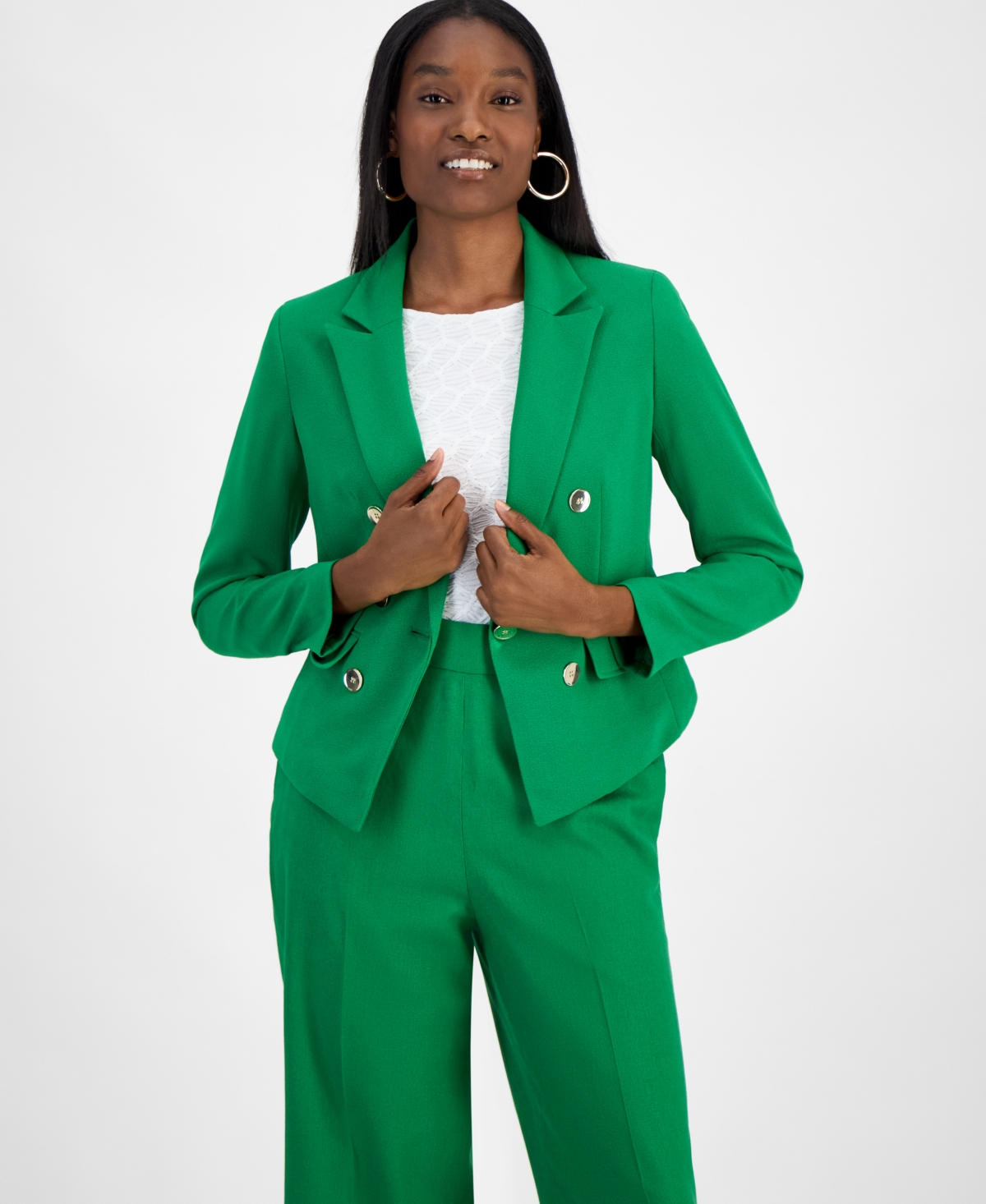 Women's Faux Double-Breasted One-Button Blazer, Exclusively at Macy's - Green Chili