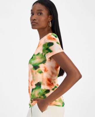 Женский сетчатый топ акварельного цвета с короткими рукавами Bar III, эксклюзивно представленный в Macy's 