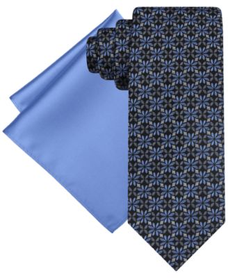 Steve Harvey Men's Medallion Tie - Solid Pocket Square Set