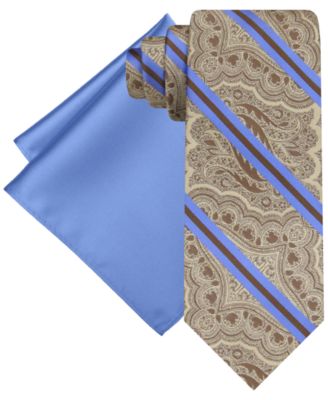 Steve Harvey Mens Stripe Paisley Tie - Solid Pocket Square Set 8590₽