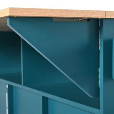 Large 55.7" Kitchen Island with Drop Leaf, Rolling Cart on 5 Wheels with Power Outlet, Folding Storage Dining Table