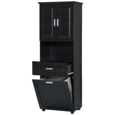 Tall Bathroom Cabinet with Laundry Basket, Large Storage Space Tilt-Out Laundry Hamper and Upper Storage Cabinet, Black
