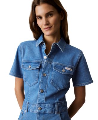 calvin klein denim trucker dress Denim Mini Trucker Dress