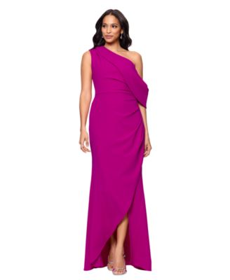 Betsy & Adam - Women's Asymmetric Off-The-Shoulder Gown
