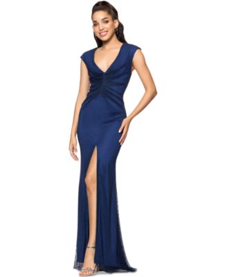 Women's V-Neck Rhinestone-Mesh Long Bodycon Dress 