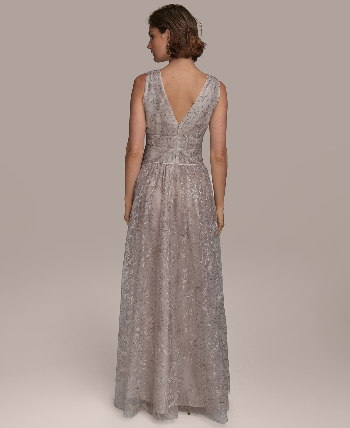 Donna Karan New York Women's Sequin Embroidered Mesh Sleeveless Gown