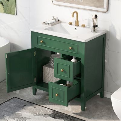 Streamdale 30" Green Bathroom Vanity with Sink, Door, and Drawers