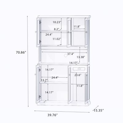 71" Kitchen Pantry & Microwave Stand Freestanding with 6 Doors, 1 Drawer, Adjustable Shelves