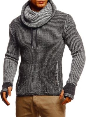 Men's Cowl Neck Knitted Pullover with Thumbhole Cuffs