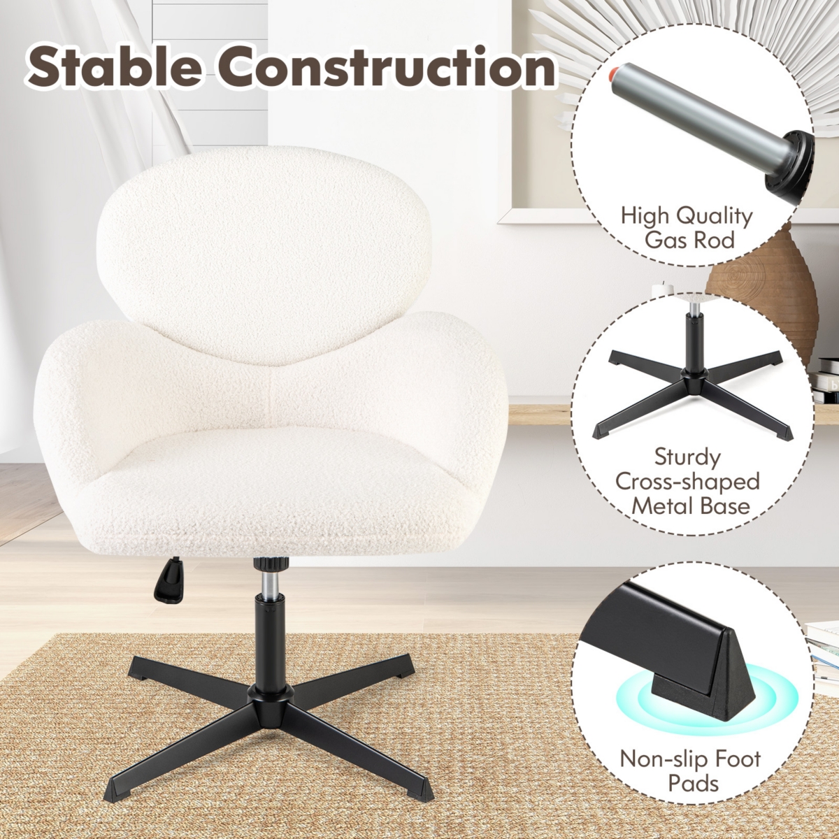 Swivel Cross Legged Chair with Adjustable Height and Rocking Function