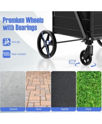 Folding Grocery Cart with Wheels, Basket, and Waterproof Liner for Easy Transport