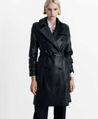 MANGO - Women's Leather-Effect Trench Coat