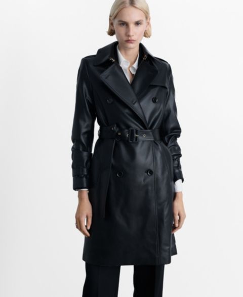 Женские куртки MANGO Leather-Effect Trench Coat