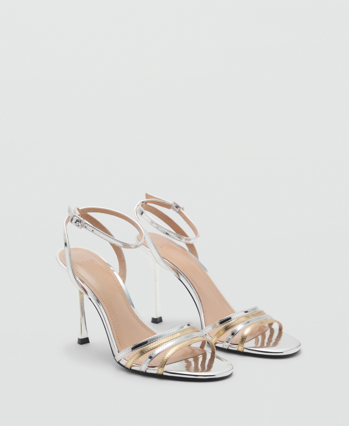 Mango Combined-strap Heeled Sandals Silver In Silver