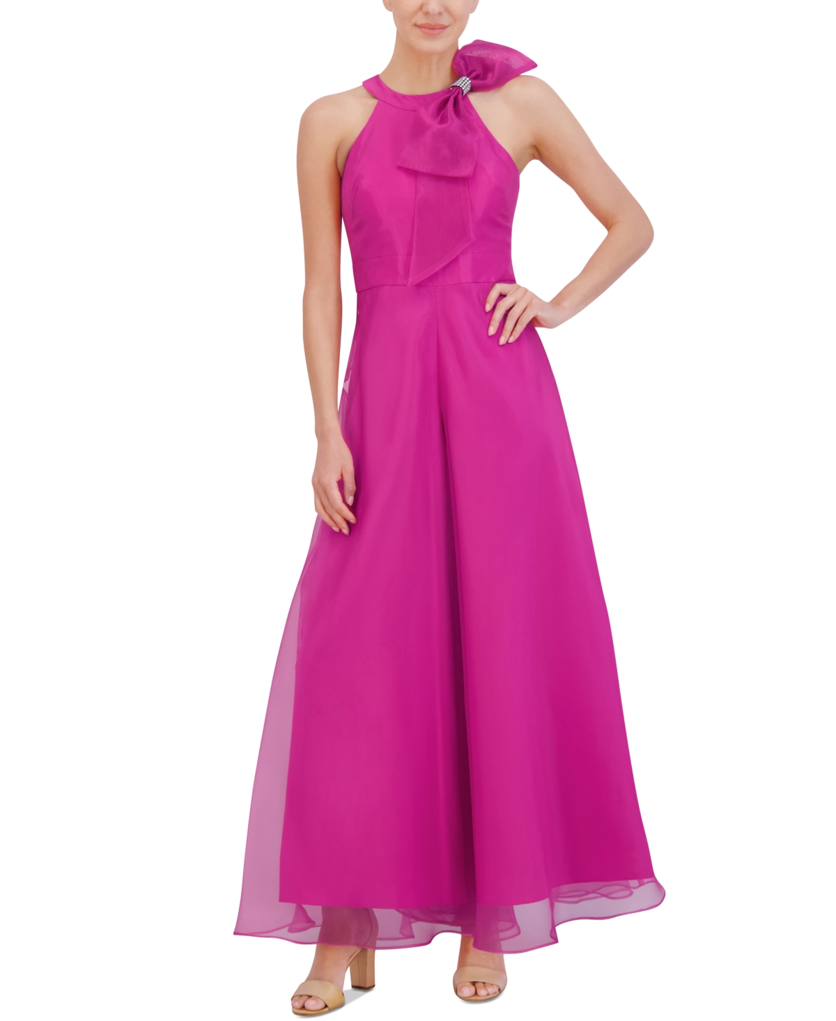 Shop Eliza J Women's Bow-neck Sleeveless Wide-leg Jumpsuit In Fuchsia
