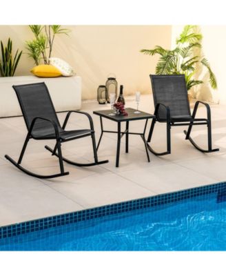 Set of 2 Metal Patio Rocking Chair with Breathable Seat Fabric