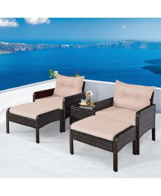 5 PC Patio Set Sectional Rattan Wicker Furniture Set Home Outdoor