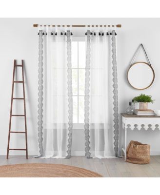 Shilo Boho Sheer Tab Top Window Curtain Panel with Tassels